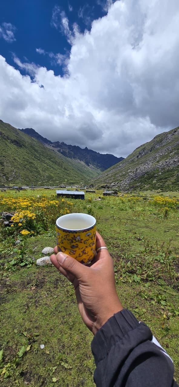 Butter tea with a Himalayan valley view in Arunachal Pradesh