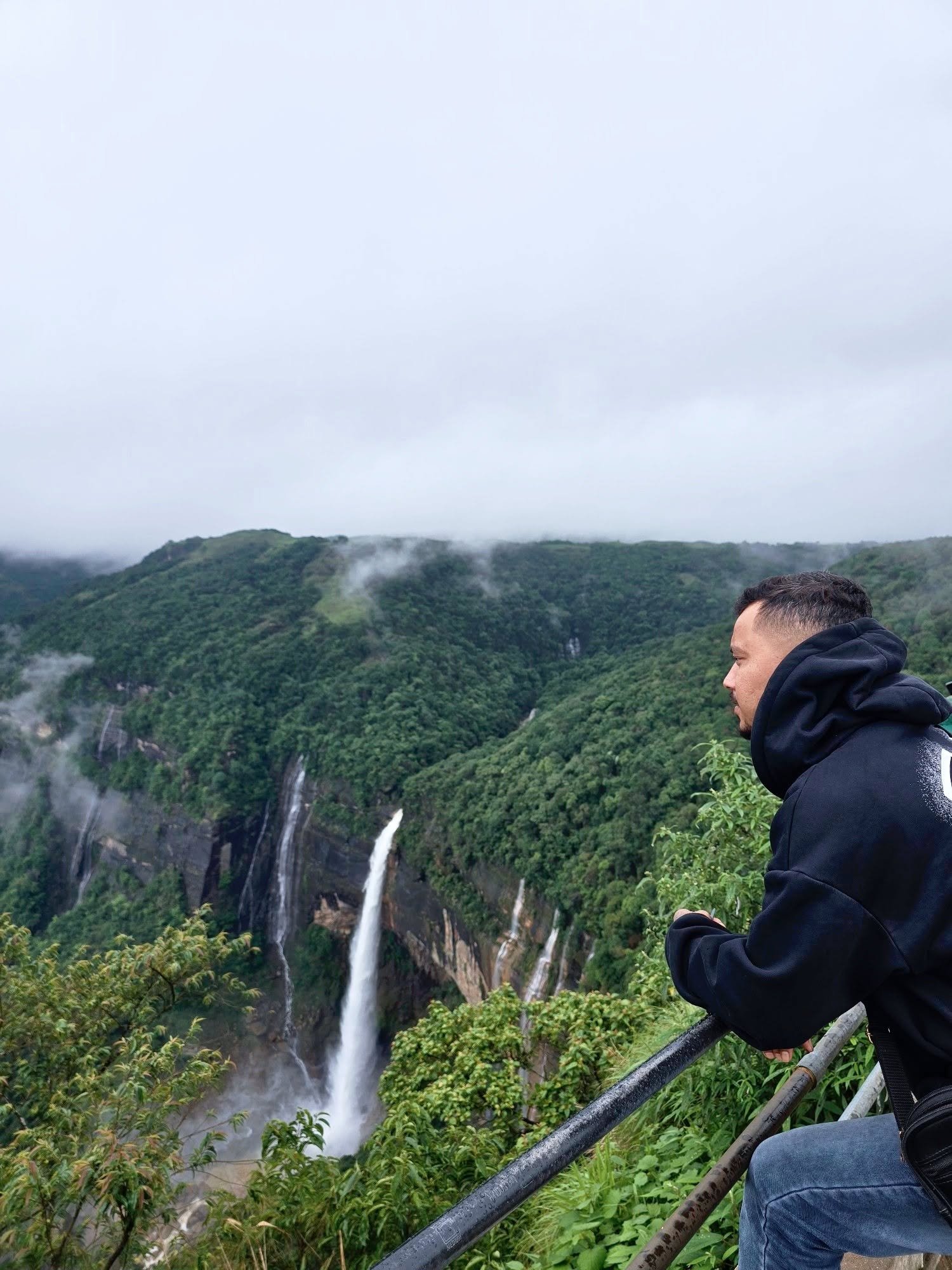 Nohkalikai Falls plunging into a green gorge, Cherrapunji